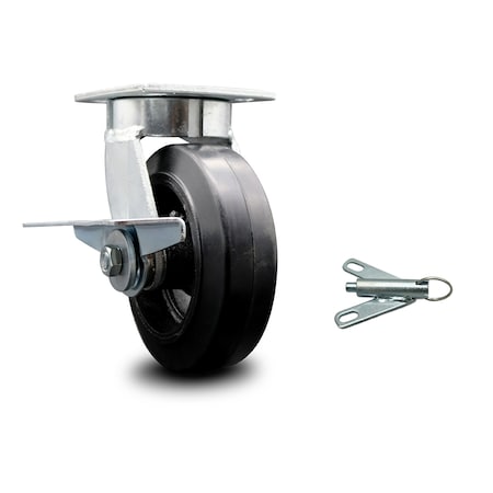 Service Caster 6 Inch Kingpinless Rubber on Steel Wheel Caster with Brake and Swivel Lock SCC SCC-KP30S620-RSR-SLB-BSL